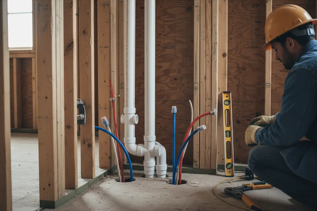 Drain and supply rough-in during Sump Pump Repair in Methuen