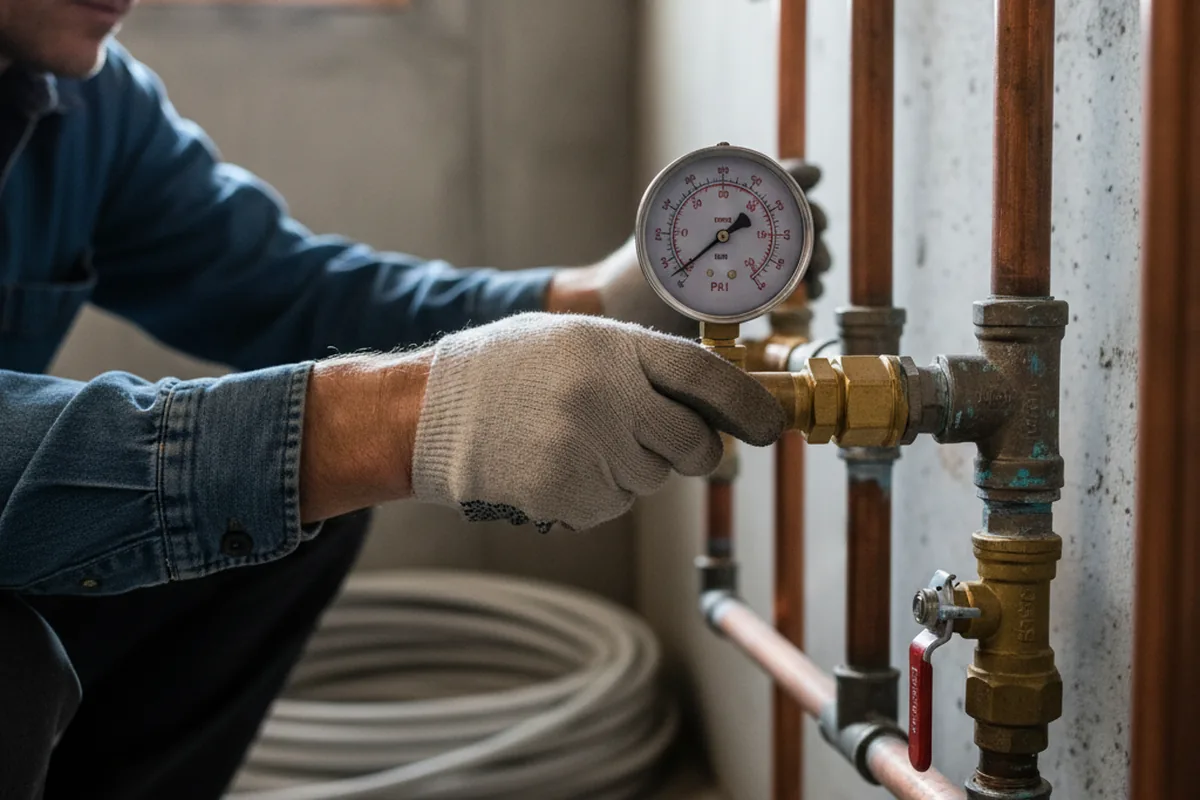 Pressure testing a repaired line during Water Line Repair in Methuen
